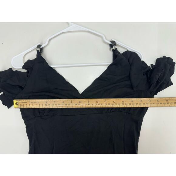 Womens Maxi Dress Size Small Black Nomani Flutter Sleeve V-Neck Low Cut Back - Picture 10 of 13